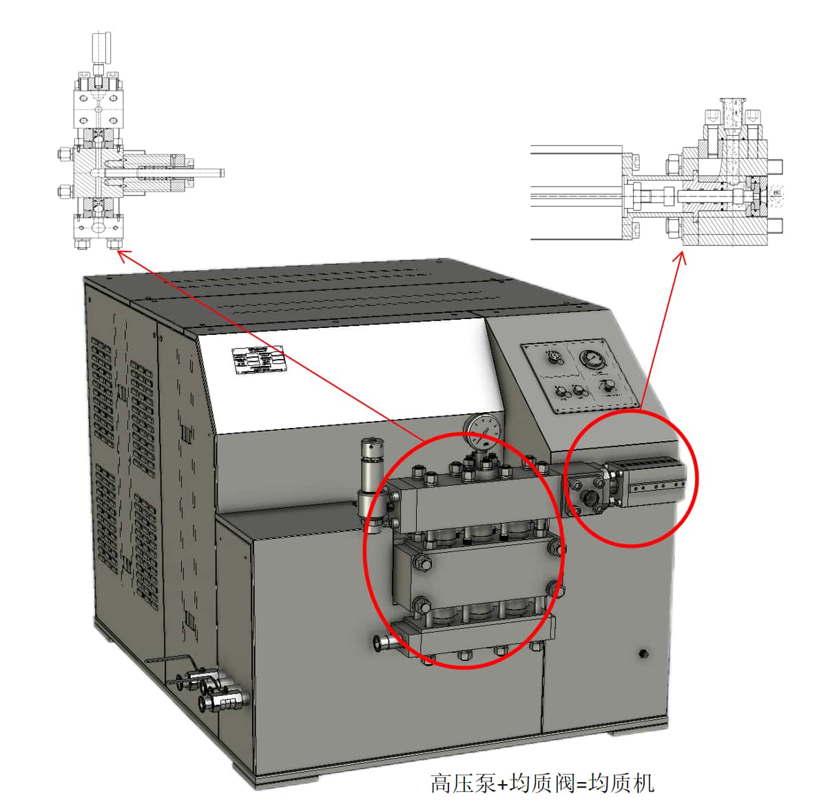 SW series high-pressure homogenizer plunger and valve assembly diagram